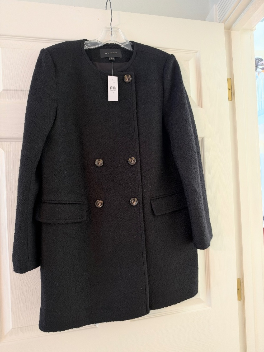 Ann Taylor Black Wool Blend Double Breasted Coat Size M NWT